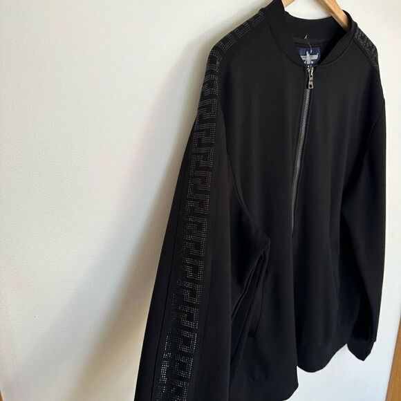 Barabas Men’s Black Greek Fret Monochromatic Rhinestone Tuxedo Sleeve Stripe Zip - Picture 8 of 12